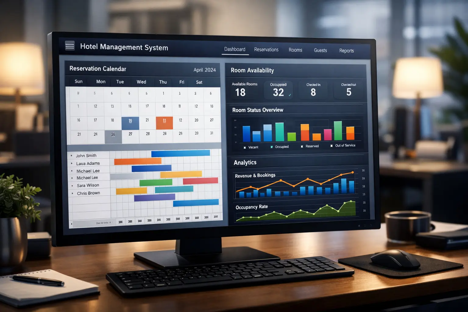 Otel yönetim sistemi PMS rezervasyon ve oda yönetimi ekranı